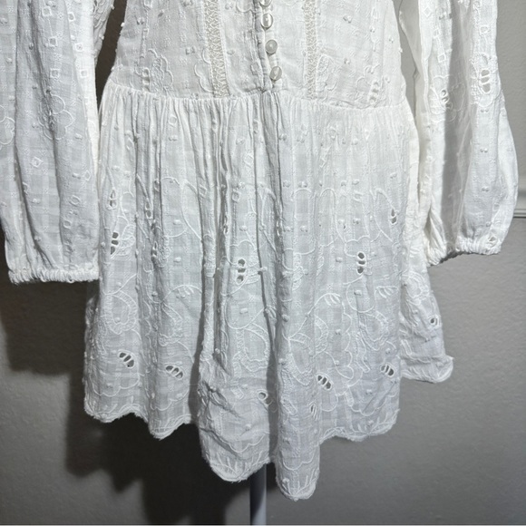 ZARA Coquette White A Line Mini Long Sleeve Embroidered Cotton Dress Size XS - Picture 8 of 8